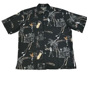 Tori Richard 100% Silk Hawaiian Textured Shirt Golfer Palm Trees Size Large